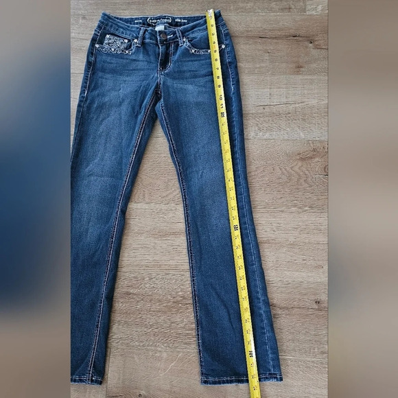 Vintage Project Indigo Boot Cut Denim Jeans Embroidered Studded 5 - Picture 7 of 9